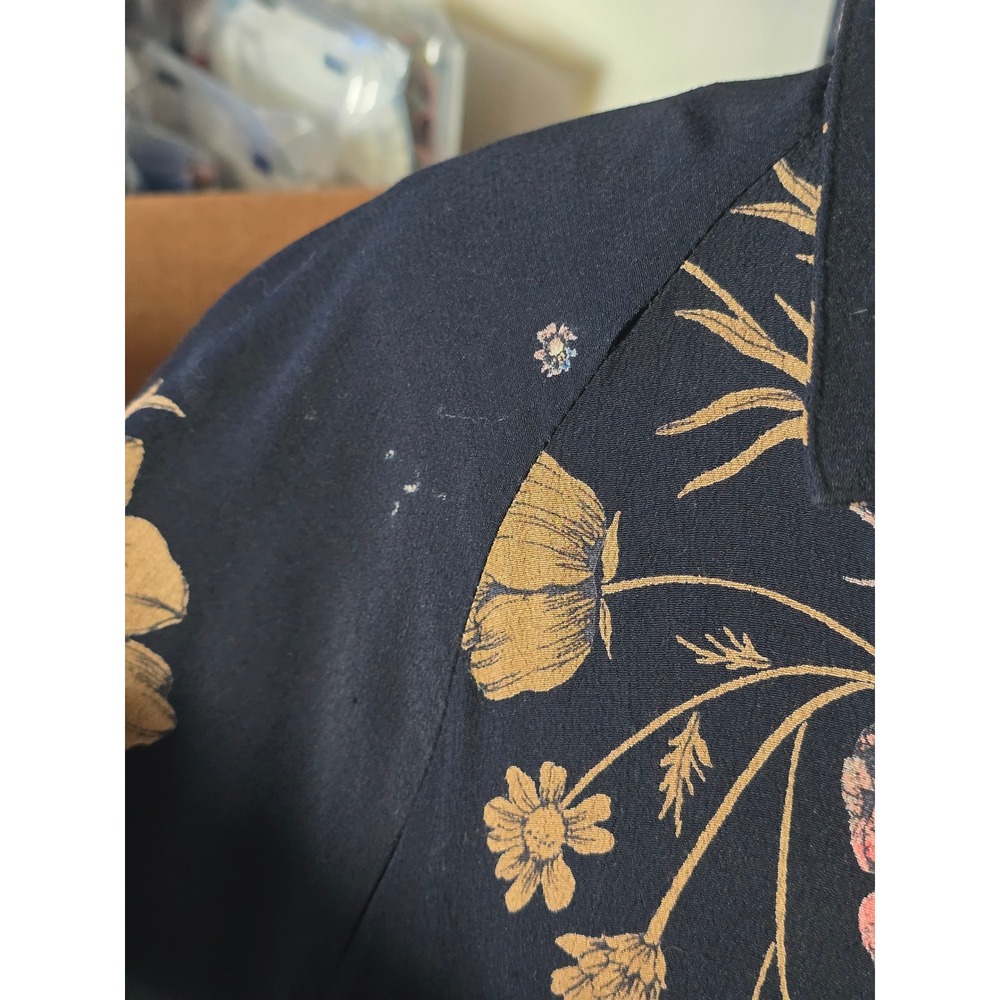 Free People Dress Womens Medium Black Floral Boho Drawstring Ruffle Hem Fall - Picture 5 of 13
